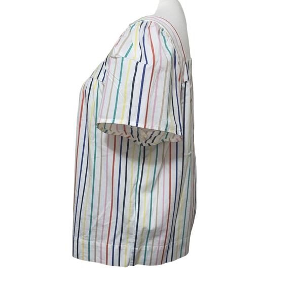 J. CREW WOMEN'S Small MULTICOLOR STRIPE SQUARE NECK SHORT SLEEVE BUTTON TOP - Picture 4 of 7